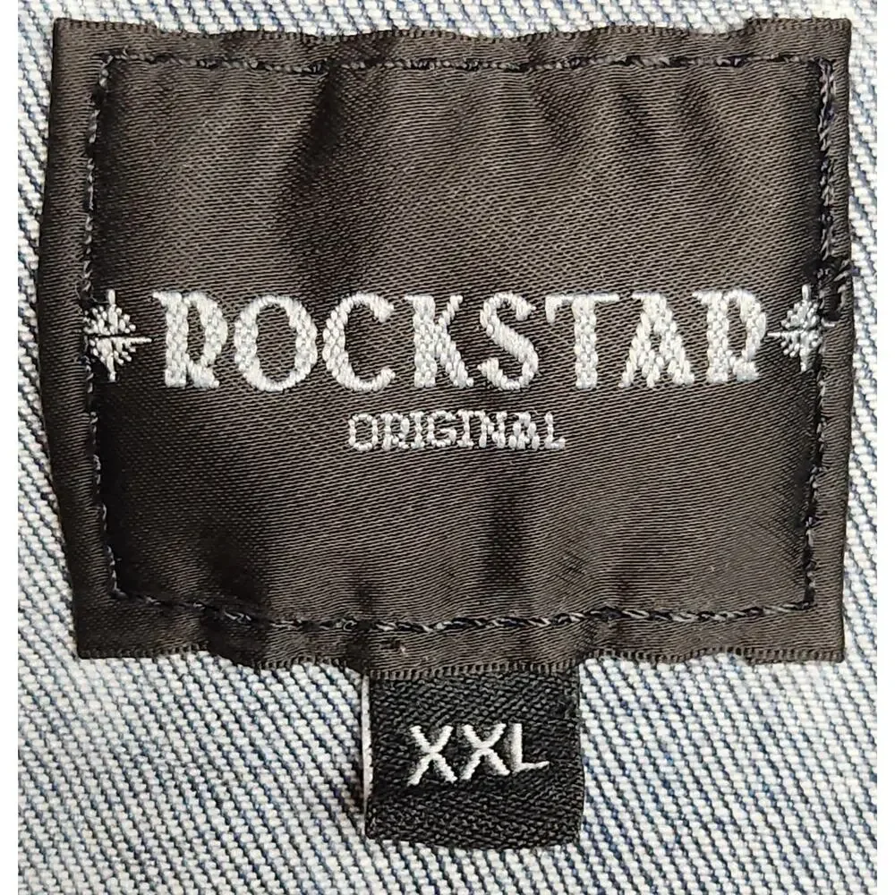 Rockstar Original Denim Jacket Mens‎ XXL Blue Saint Sinner Distressed Streetwear